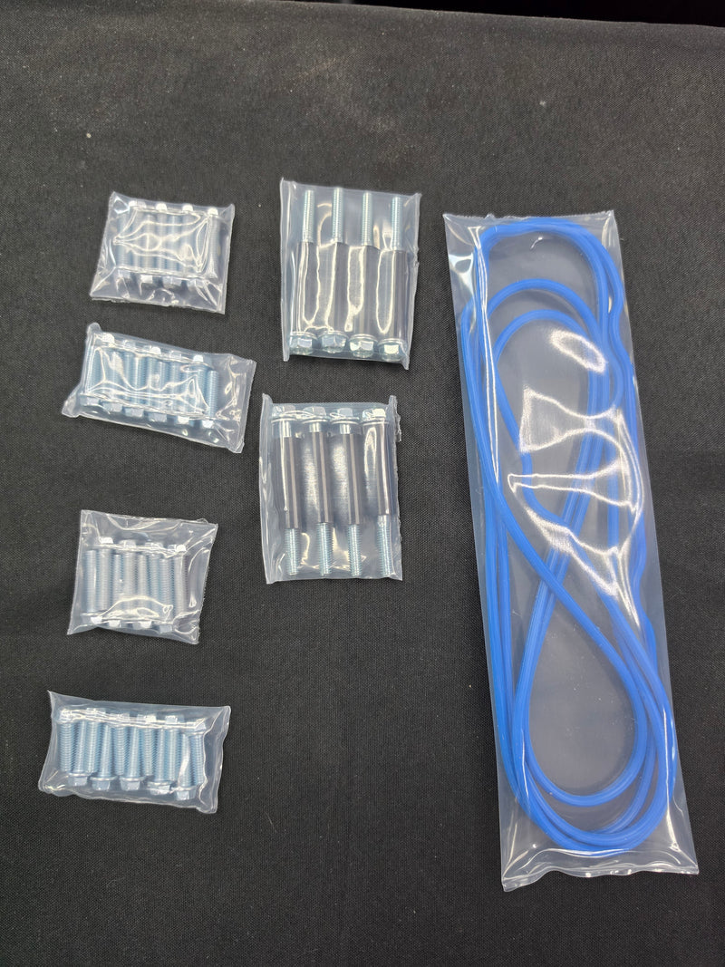 Actual included hardware and blue O-ring gaskets for TooHighPsi LSX valve covers