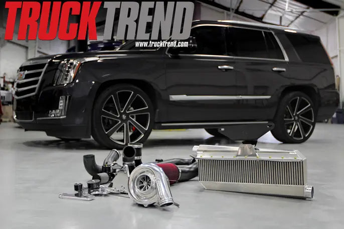Manufacturer-published Stage II GM SUV installation reference, shown polished; vehicle and kit components pictured are illustrative and vary by selected configuration.