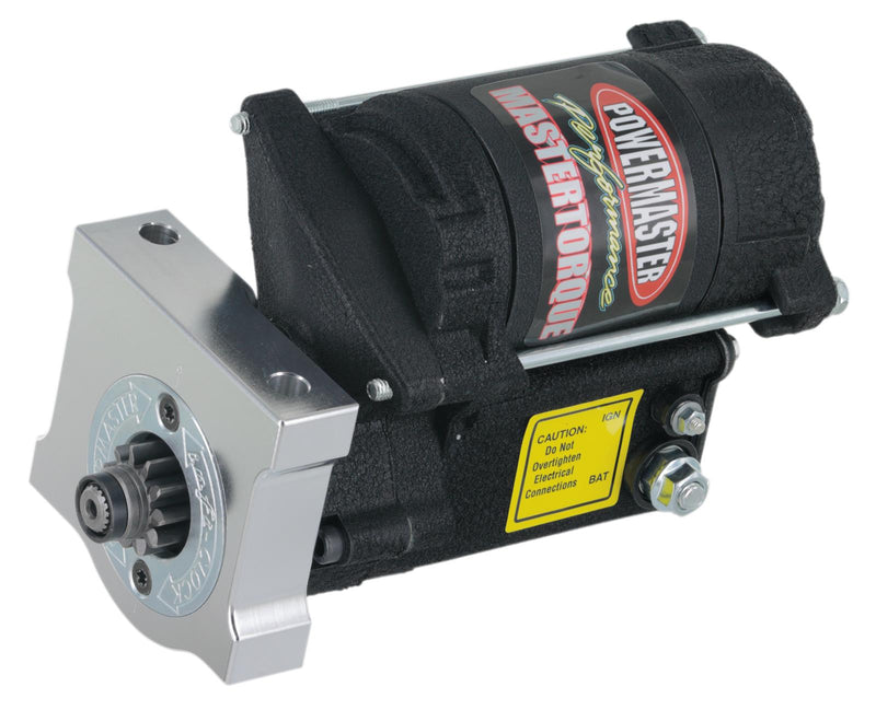 Powermaster Mastertorque Starters 9609 Mini Denso, Standard Rotation, Black Powdercoated, Billet Aluminum Mounting Block, Chevy, Small Block LSx LTx