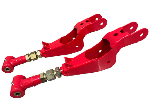 Red adjustable rear lower control-arm pair, 33-1036-RD, for the listed Camaro, G8 and SS applications.