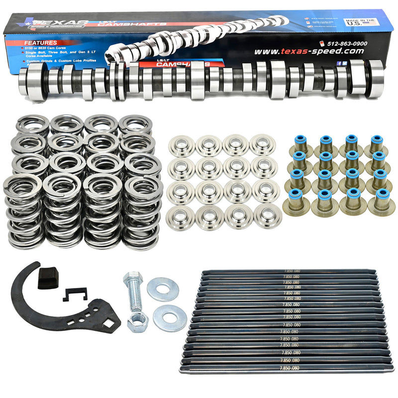 TSP LT1 Camaro camshaft package with camshaft, valve springs, retainers, seals, phaser hardware and pushrods