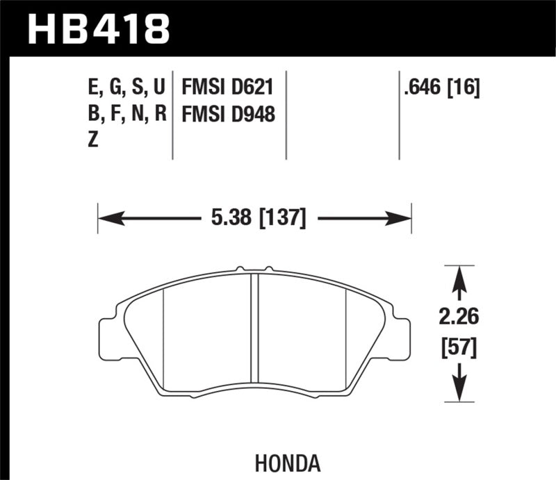 Hawk DTC-60 Brake Pads for Select Acura and Honda Applications - HB418G.646