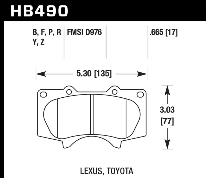 Hawk Performance Ceramic Front Brake Pads for Toyota 4Runner, Tacoma, Tundra, FJ Cruiser and Lexus GX - HB490Z.665