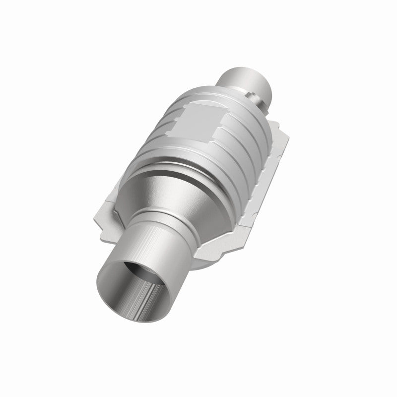 MagnaFlow Univ Conv 2in In/Out Ctr/Ctr Round 9in Body L x 5.125in W x 13in Overall L Single O2 Port