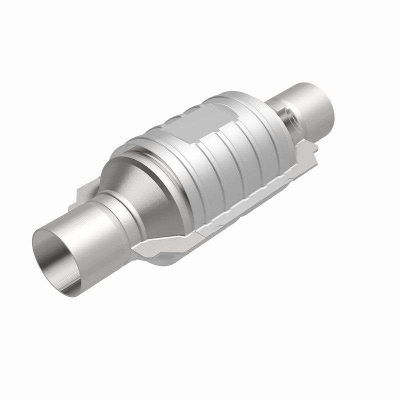 MagnaFlow Univ Conv 2in In/Out Ctr/Ctr Round 9in Body L x 5.125in W x 13in Overall L Single O2 Port