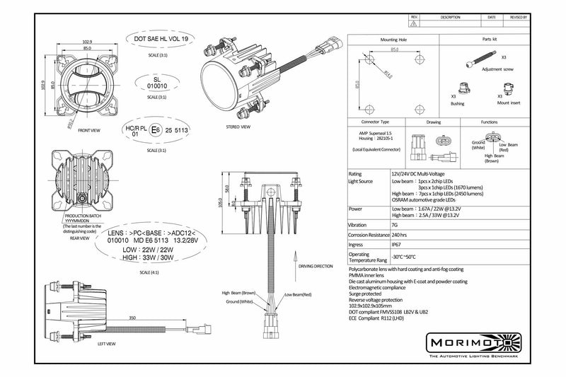 Sealed Beam: Morimoto Sealed3 (90mm / High Beam)