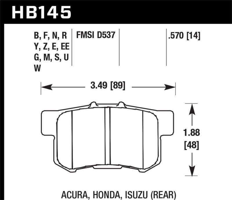 Hawk DTC-60 Rear Race Brake Pads for Select Acura and Honda Applications - HB145G.570