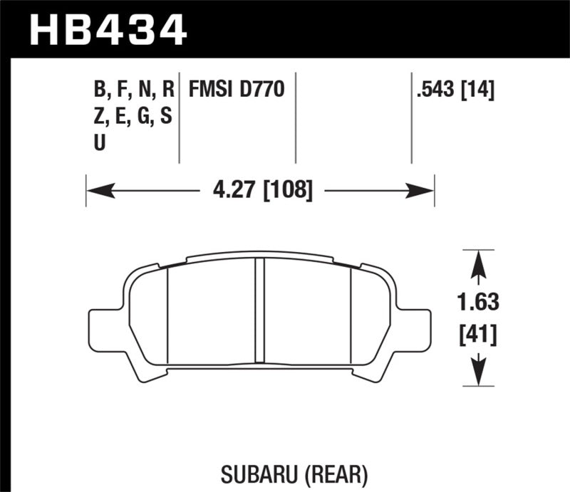 Hawk Performance Ceramic Rear Brake Pads for Select Subaru Applications - HB434Z.543