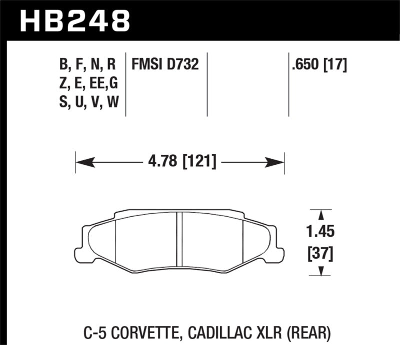 Hawk DTC-60 Rear Race Brake Pads for Corvette and Cadillac XLR - HB248G.650