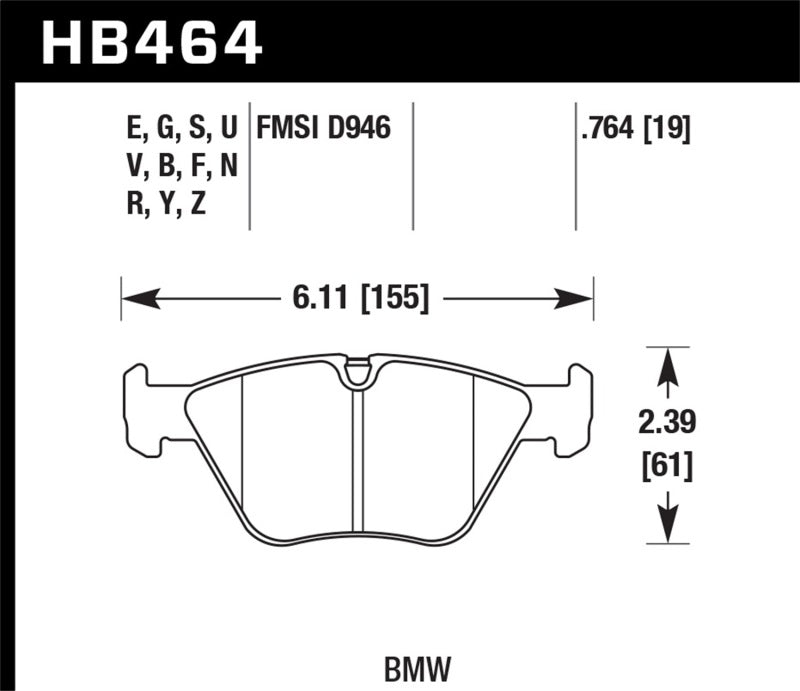 Hawk DTC-60 Front Race Brake Pads for Select BMW 3 Series, M3, X1, X3 and Z4 Applications - HB464G.764