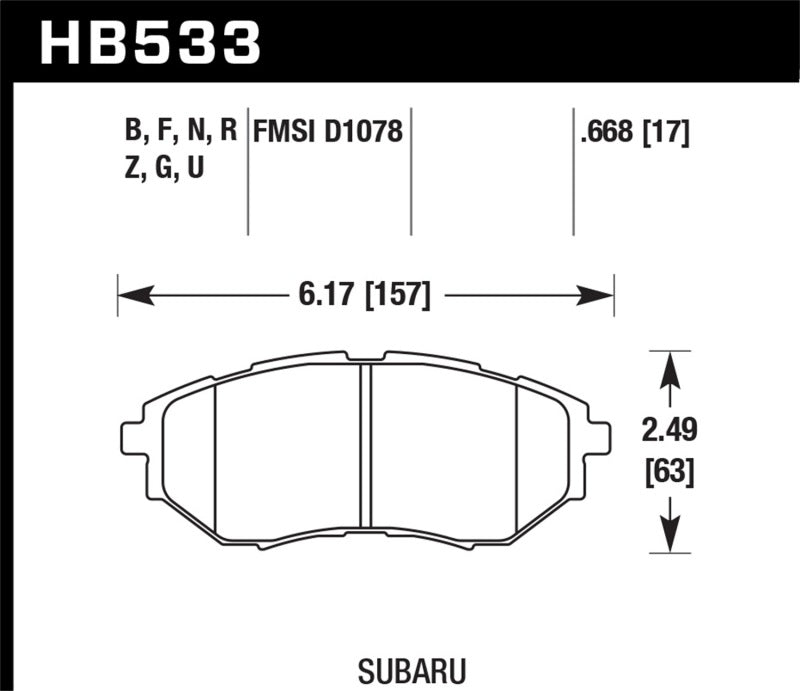 Hawk HP+ Front Brake Pads for Select Subaru Applications - HB533N.668