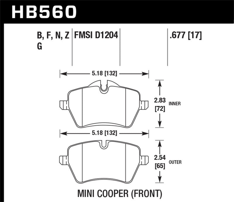 Hawk HP+ Front Brake Pads for Select MINI Cooper S, Countryman and Paceman Applications - HB560N.677