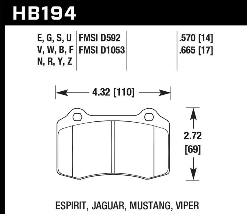 Hawk DTC-60 Front Race Brake Pads for Select Dodge, Ferrari and Ford Applications - HB194G.665