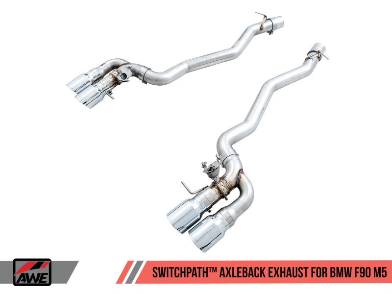 AWE Tuning 18-19 BMW M5 (F90) 4.4T AWD SwitchPath Axle-Back Exhaust - Chrome Silver Tips