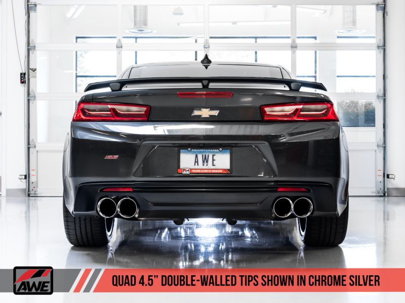 AWE Tuning 16-19 Chevrolet Camaro SS Axle-Back Exhaust - Track Edition (Quad Chrome Silver Tips)