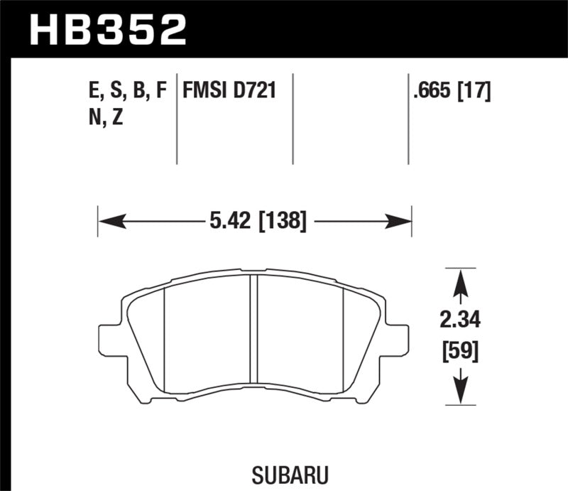 Hawk HPS Front Brake Pads for Select Subaru Applications - HB352F.665