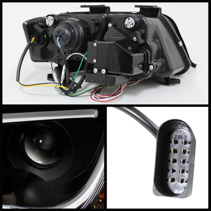 Spyder Audi A6 02-04 Projector Headlights Halogen ModelLight Tube DRL Blk PRO-YD-ADA601-LTDRL-BK