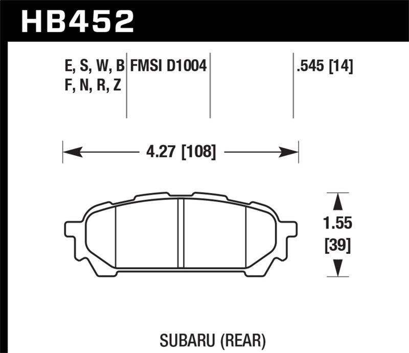 Hawk Performance Ceramic Rear Brake Pads for Select Subaru and Saab Applications - HB452Z.545
