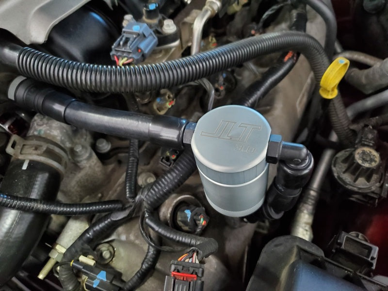 JLT 05-10 Ford Mustang GT Driver Side Oil Separator 3.0 V2 - Clear Anodized