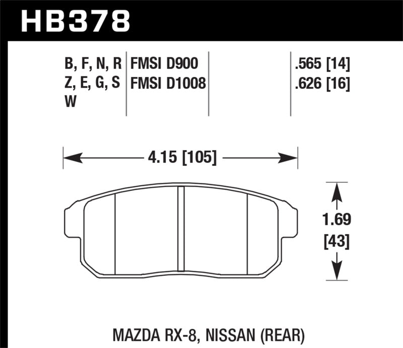 Hawk HPS Rear Brake Pads for Mazda RX-8 and Select Infiniti Applications - HB378F.565