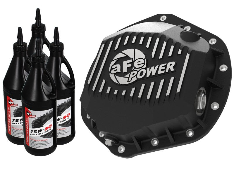 aFe Pro Series Rear Diff Cover Black w/ Machined Fins &amp; Gear Oil 01-18 GM Diesel Trucks V8-6.6L (td)