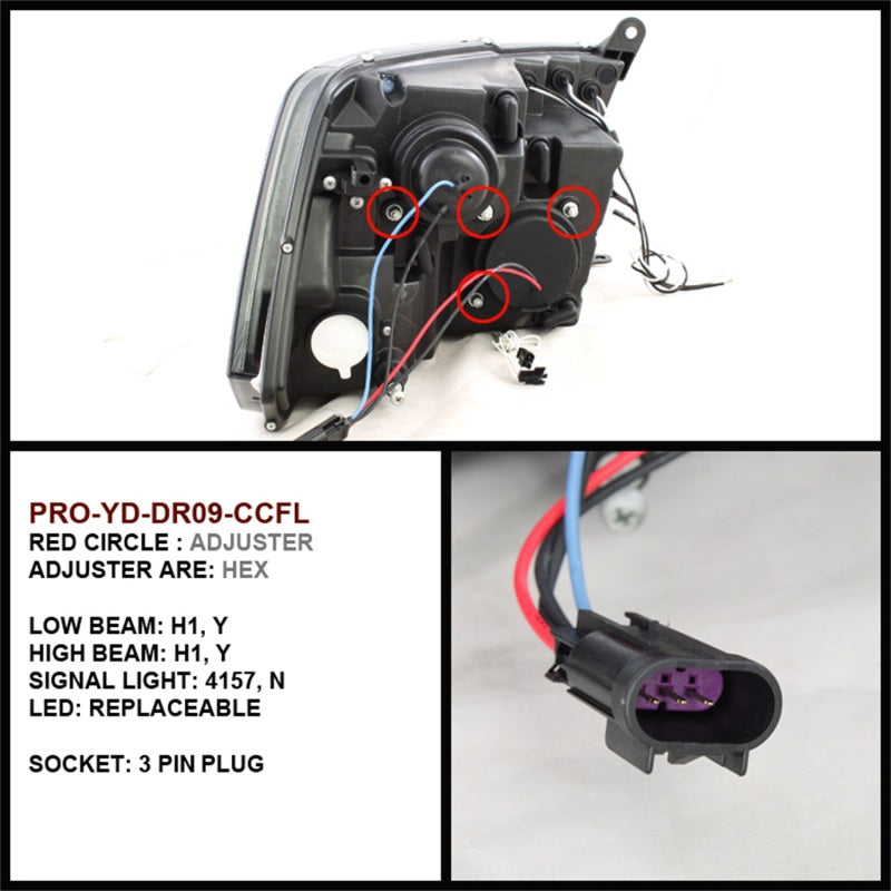 Spyder Dodge Ram 1500 09-14 Projector Headlights Halogen- CCFL Halo LED - Blk PRO-YD-DR09-CCFL-BK  (CLOSE OUT)