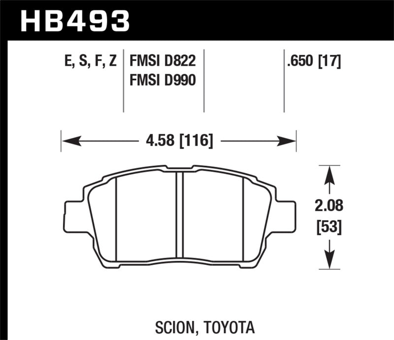 Hawk HPS Front Brake Pads for Select Scion and Toyota Applications - HB493F.650