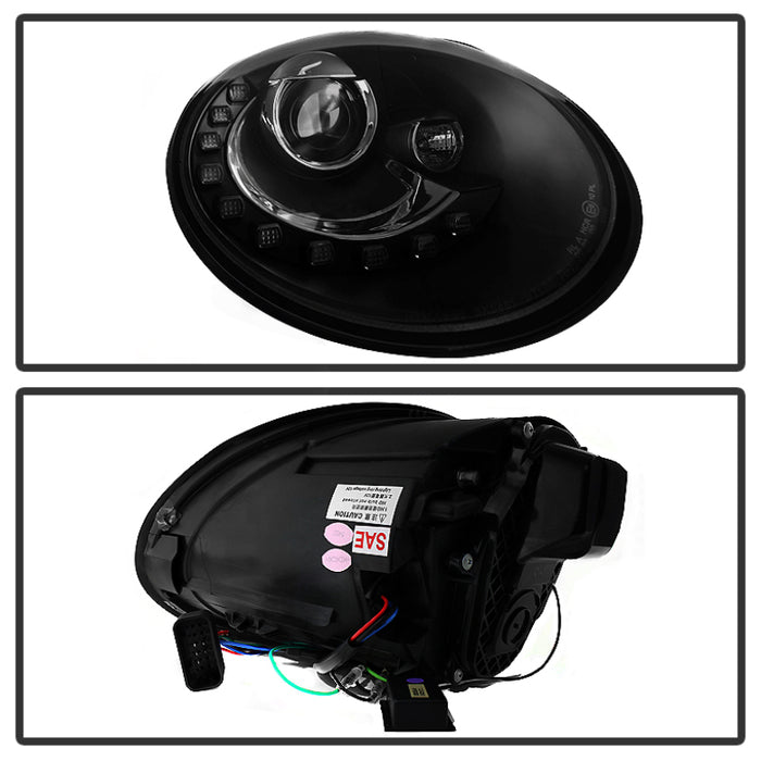 Spyder Volkswagen Beetle 06-10 Projector Headlights DRL LED Black PRO-YD-VB06-DRL-BK