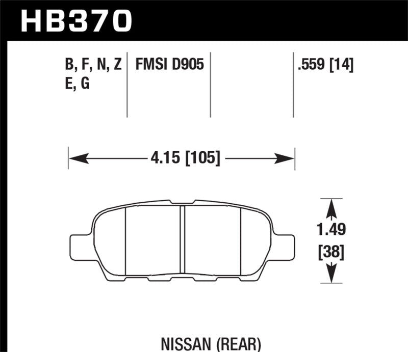 Hawk DTC-60 Rear Race Brake Pads for Select Nissan and Infiniti Applications - HB370G.559