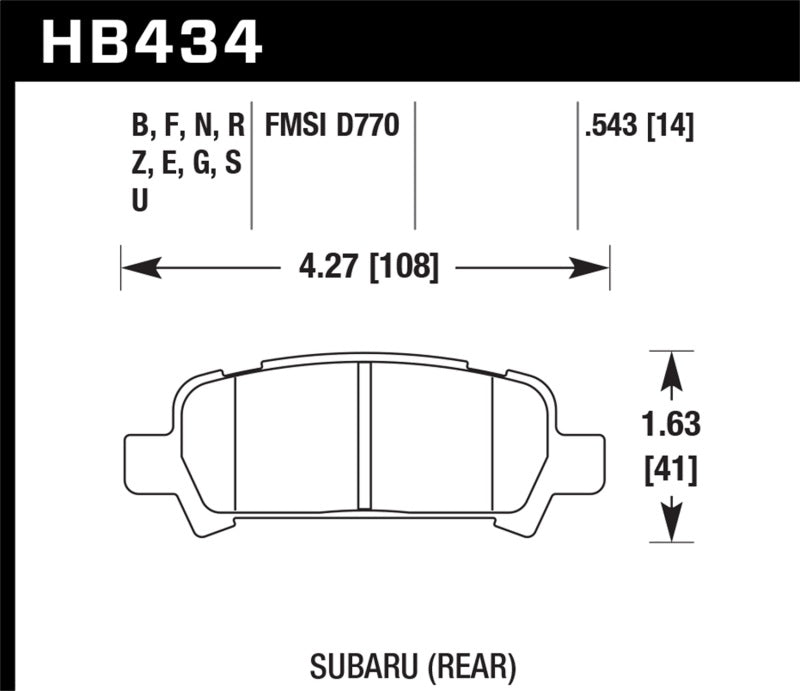 Hawk Performance Ceramic Rear Brake Pads for Select Subaru Applications - HB434Z.543