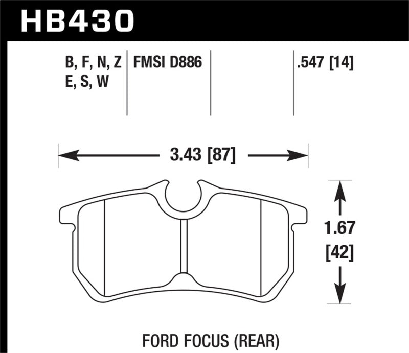 Hawk DTC-30 Rear Race Brake Pads for Select Ford Focus and Fiesta Applications - HB430W.547