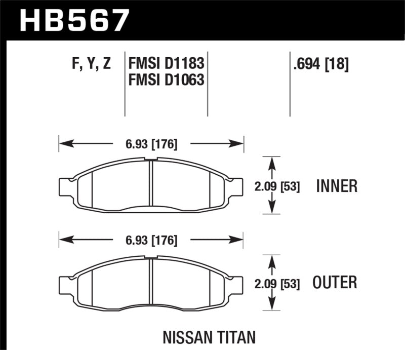 Hawk LTS Front Brake Pads for Infiniti QX56, Nissan Armada, Pathfinder Armada and Titan - HB567Y.694