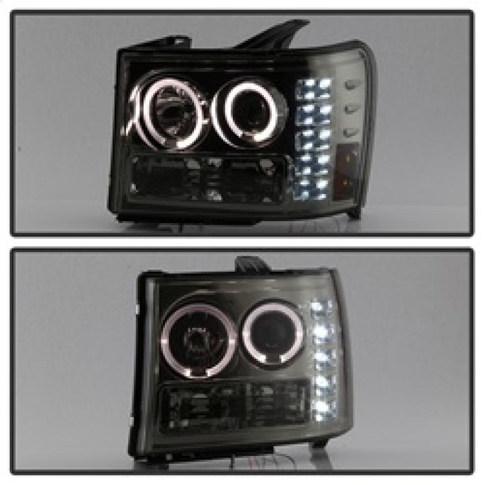 Spyder GMC Sierra 1500/2500/3500 07-13 Projector Headlights LED Halo- LED Smoke PRO-YD-GS07-HL-SM