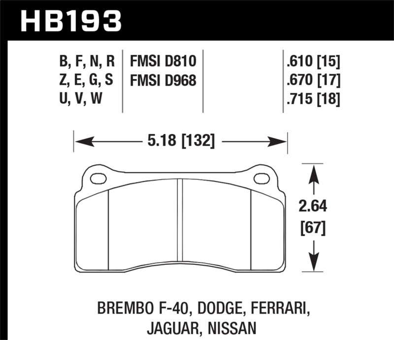 Hawk DTC-60 Race Brake Pads for Select Brembo Exotic and Performance Applications - HB193G.670