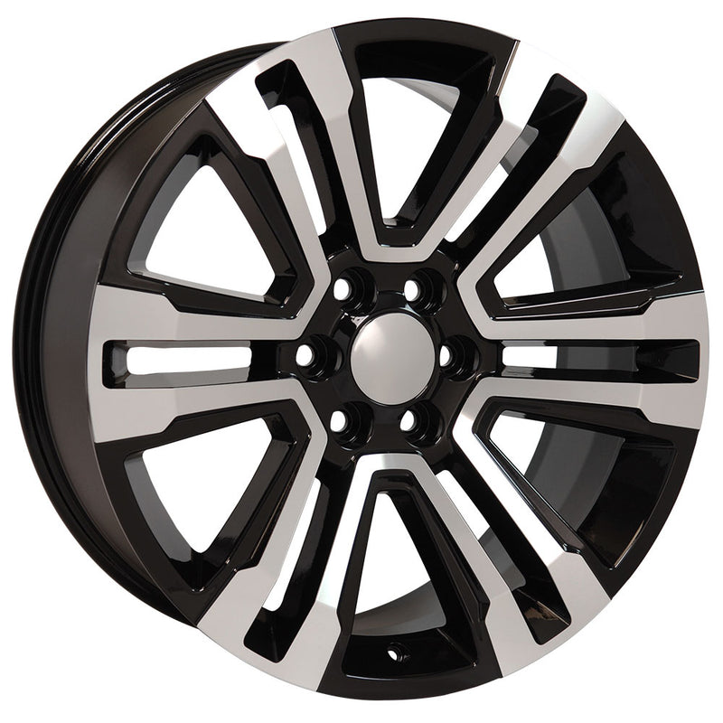 22" Replica Wheel CV44 Fits GMC Yukon Rim 22x9 Black Mach'd Wheel
