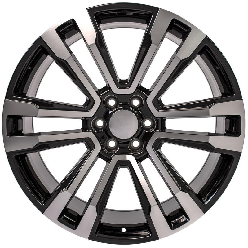 24" Replica Wheel CV44 Fits GMC Yukon Rim 24x10 Black Mach'd Wheel