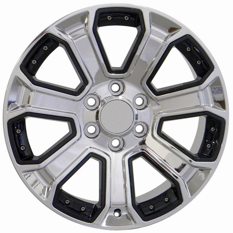 22" Replica Wheel CV93 Fits Chevrolet Silverado Rim 22x9 Chrome w/Black Wheel