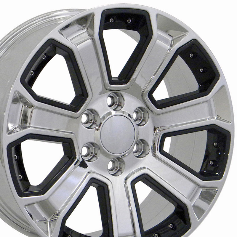 22" Replica Wheel CV93 Fits Chevrolet Silverado Rim 22x9 Chrome w/Black Wheel