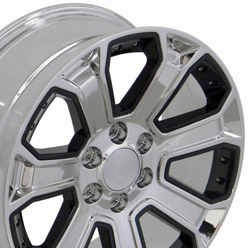 22" Replica Wheel CV93 Fits Chevrolet Silverado Rim 22x9 Chrome w/Black Wheel