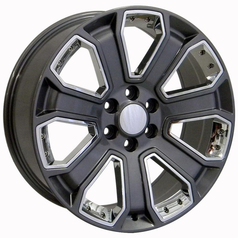 22" Replica Wheel fits Chevy Silverado - CV93B Gunmetal Machined with Chrome Insert 22x9
