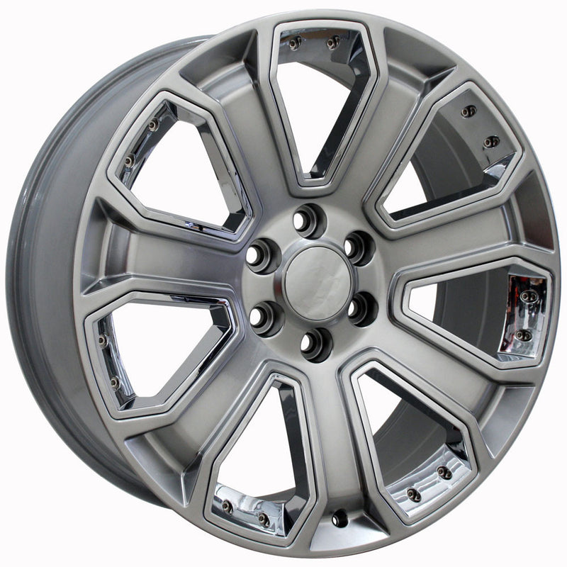 22" Replica Wheel fits Chevy Silverado - CV93B Hyper Black with Chrome Insert 22x9