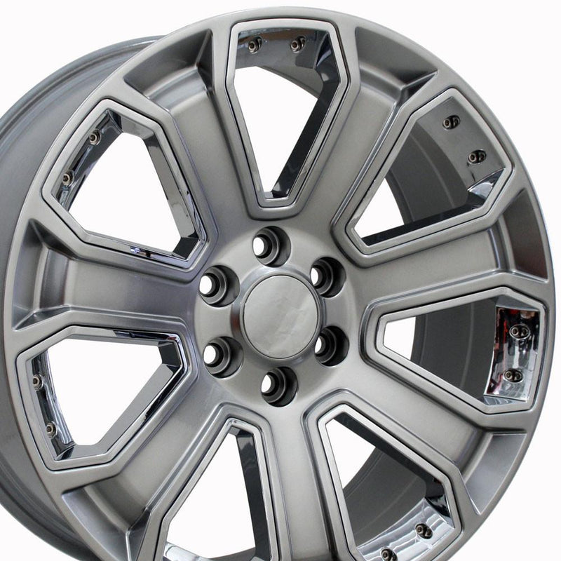 22" Replica Wheel fits Chevy Silverado - CV93B Hyper Black with Chrome Insert 22x9