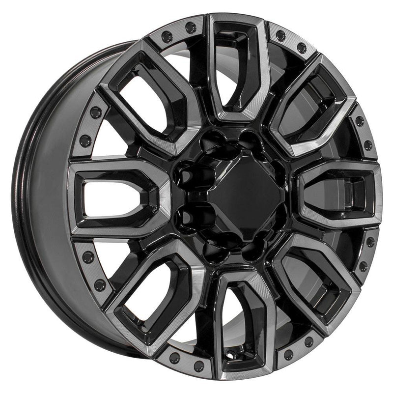 20" Replica Wheel fits GMC Sierra 2500/3500 - CV97A Black Milled Edge with Tinted Clear 20x8.5
