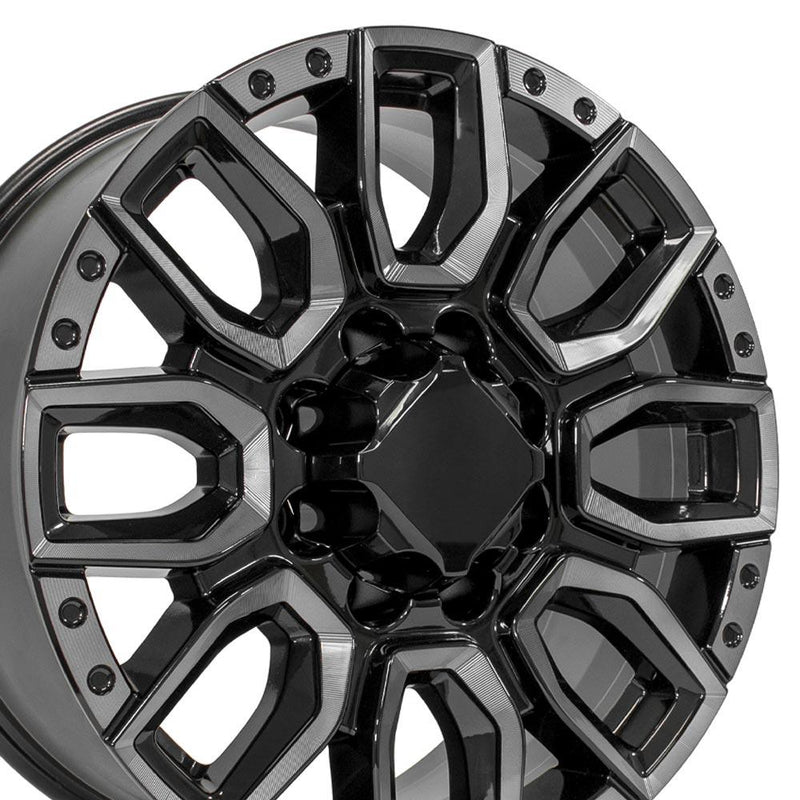 20" Replica Wheel fits GMC Sierra 2500/3500 - CV97A Black Milled Edge with Tinted Clear 20x8.5