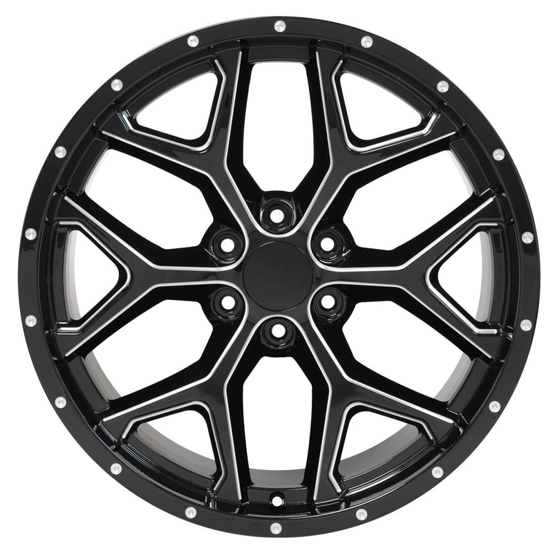 22" Replica Wheel CV98 Fits Chevy Silverado Rim 22x9.5 Black Milled Wheel