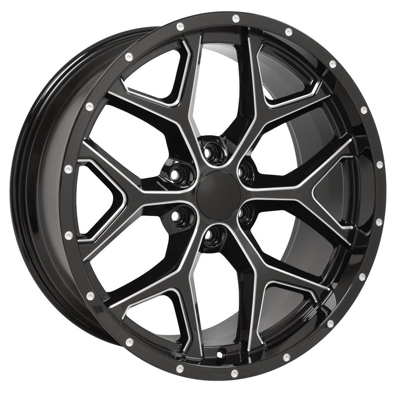22" Replica Wheel CV98 Fits Chevy Silverado Rim 22x9.5 Black Milled Wheel