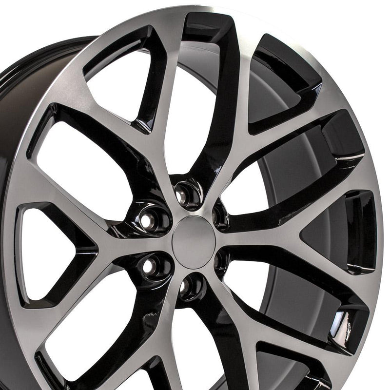 26" Replica Wheel CV98B Fits Chevy Silverado Rim 26x10 Black Mach'd Wheel