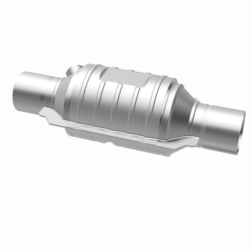 MagnaFlow Univ Conv 2in In/Out Ctr/Ctr Round 9in Body L x 5.125in W x 13in Overall L Single O2 Port