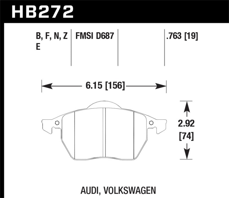 Hawk Blue 9012 Front Race Brake Pads for Audi TT and Select Volkswagen Applications - HB272E.763