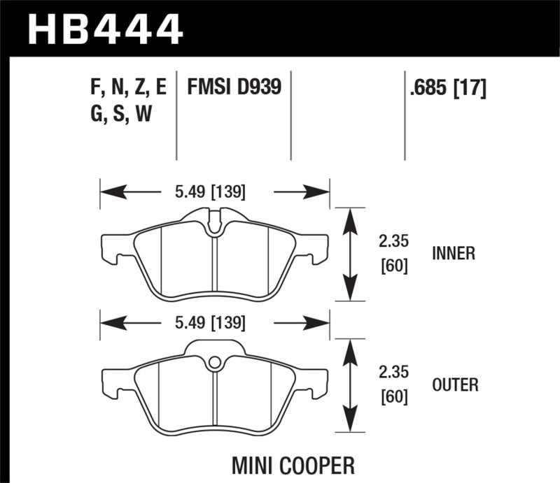 Hawk Performance Ceramic Front Brake Pads for 2002-2009 MINI Cooper - HB444Z.685